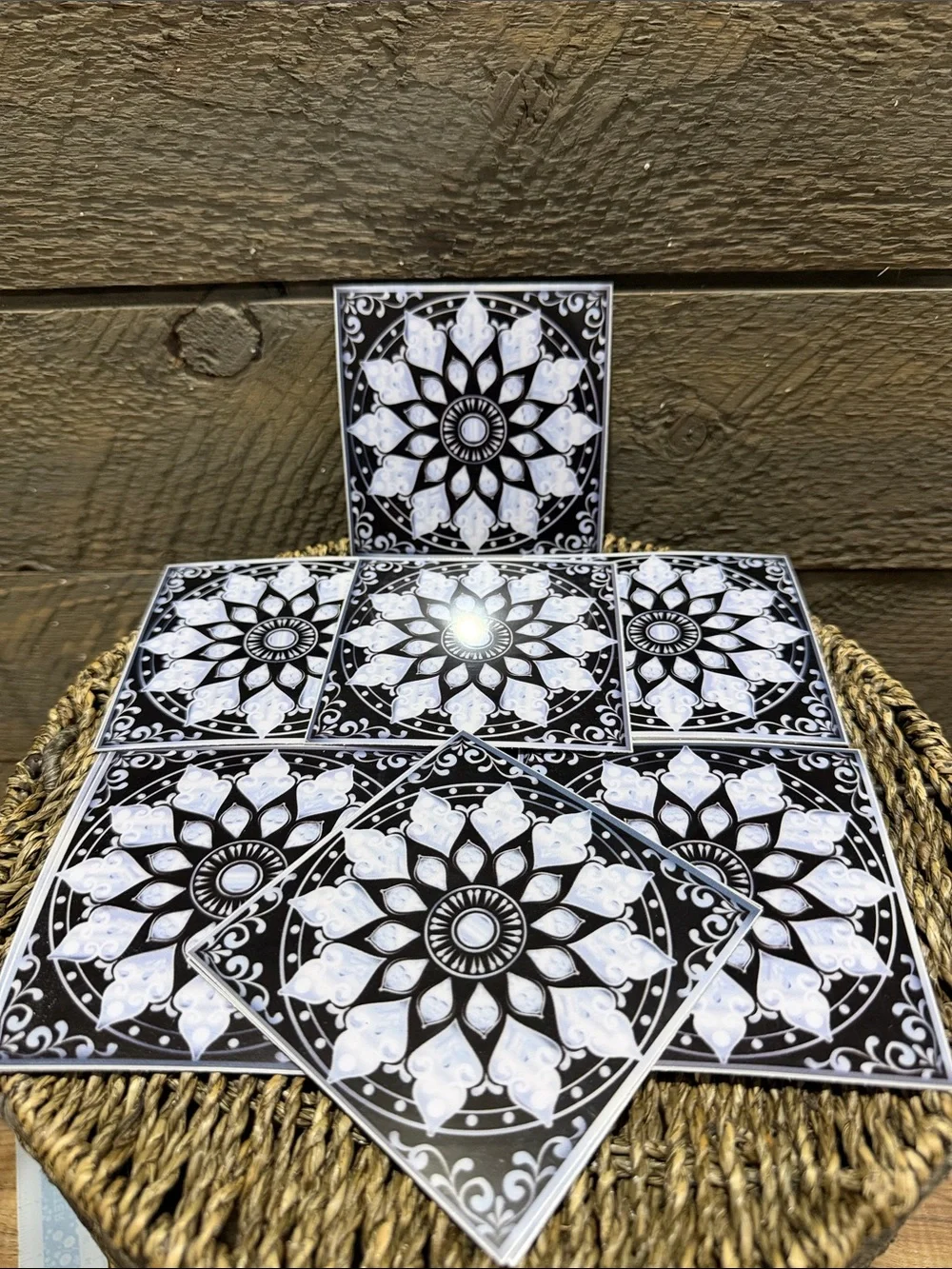 Set of 15 Black & White Mandala Decorative Tiles Peel & Stick Art Decals 4